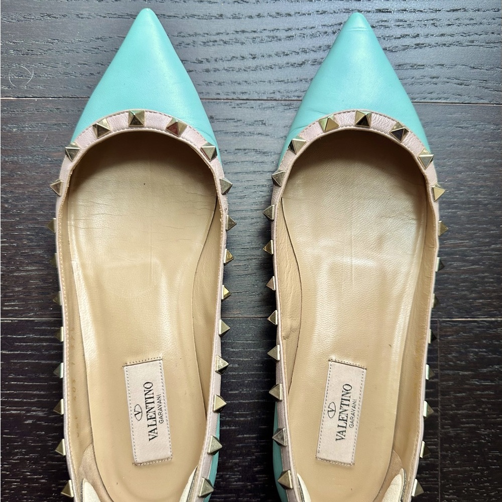 Valentino Seafoam Rockstud Leather Flats - Size 37.5